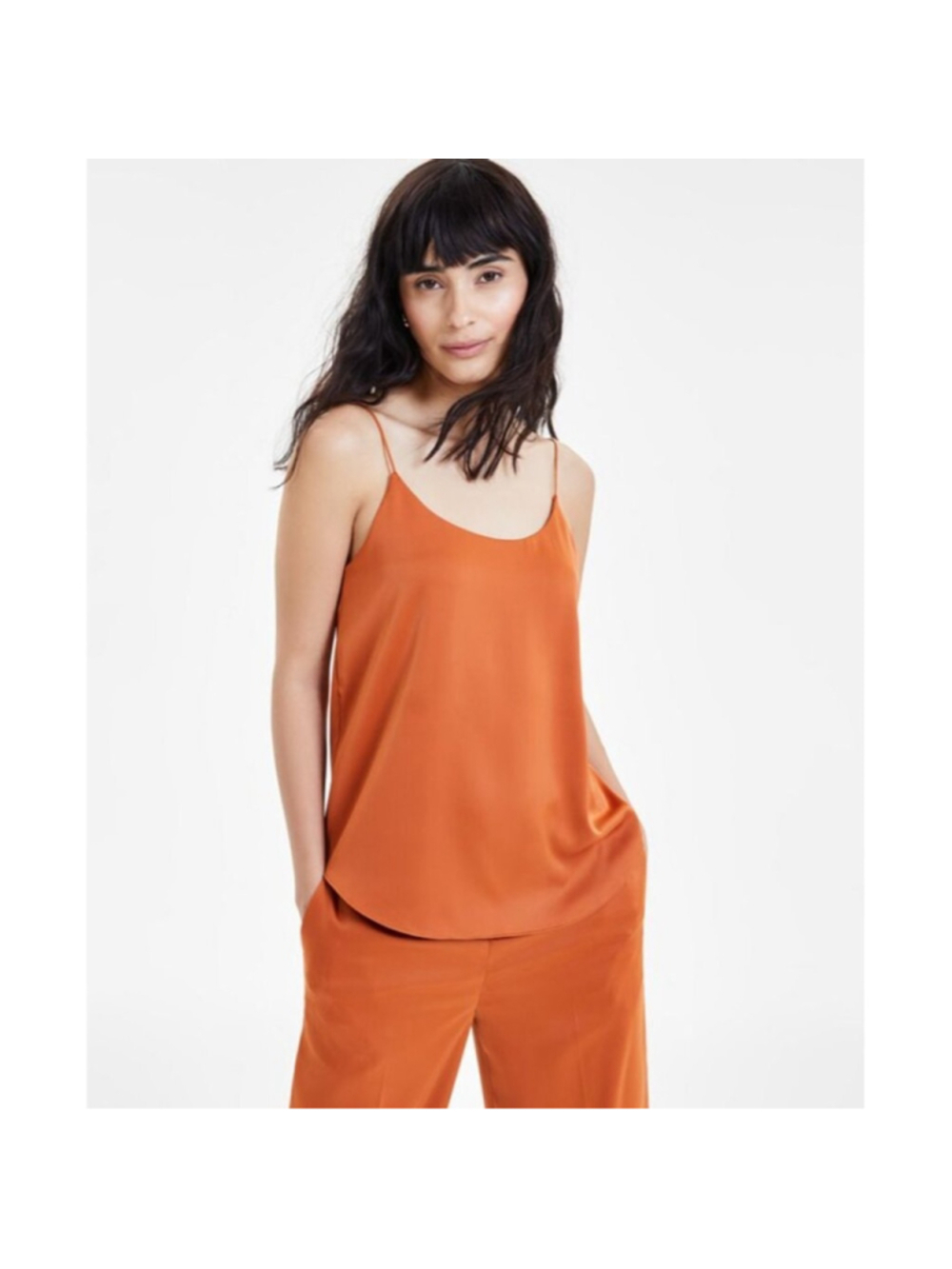 Bar III Women's Medium Bronze Satin Spaghetti-Strap Scoop-Neck Camisole NWT